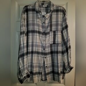 Women's Cotton On Boyfriend Fit Chilli Check Plaid Flannel Button Up Shirt XL